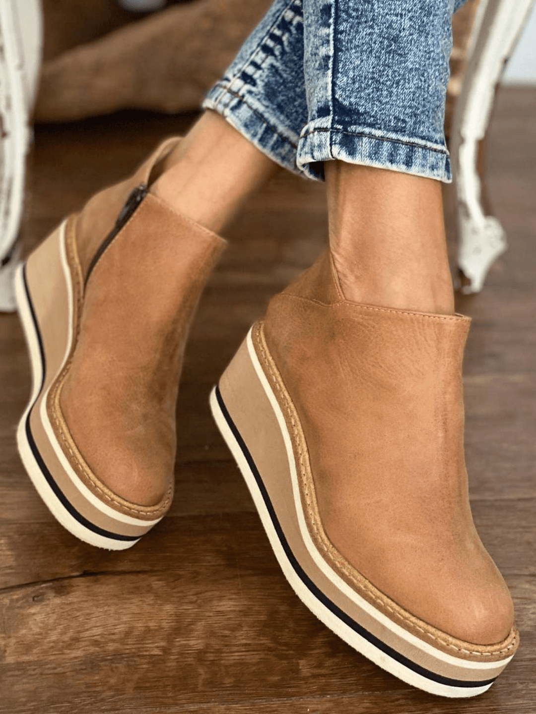 Basic High Wedges Round Toe Shoes