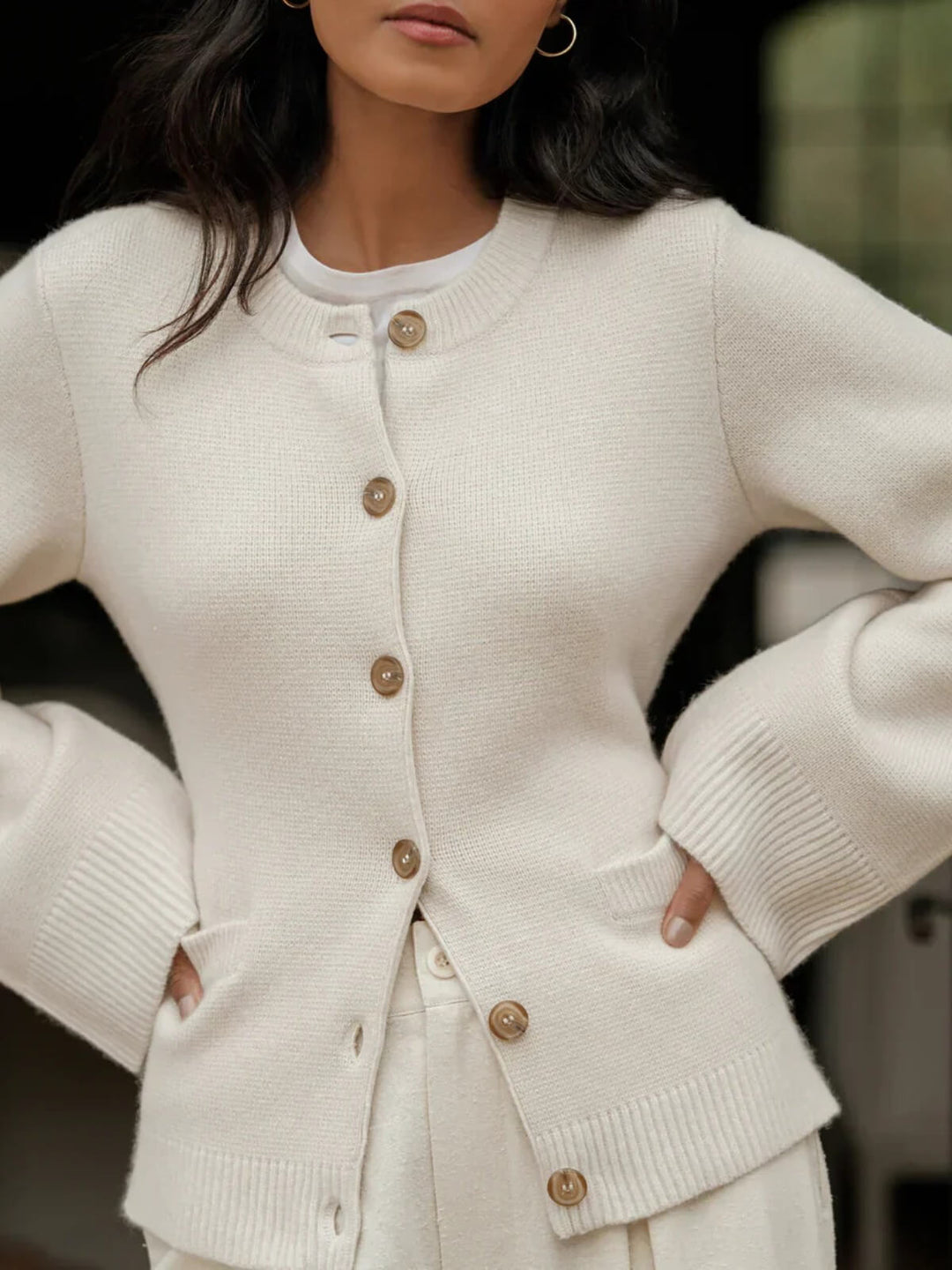 Elegant Cardigan with Button Collar