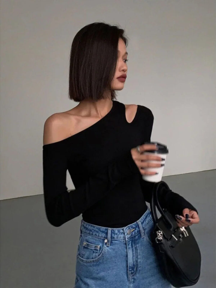 Slim Fit Off-shoulder Long Sleeve Crop Top