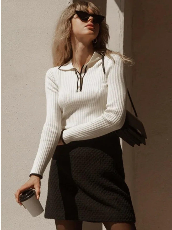 Women's Long Sleeve Top Tight Bottoming Patchwork Sweater