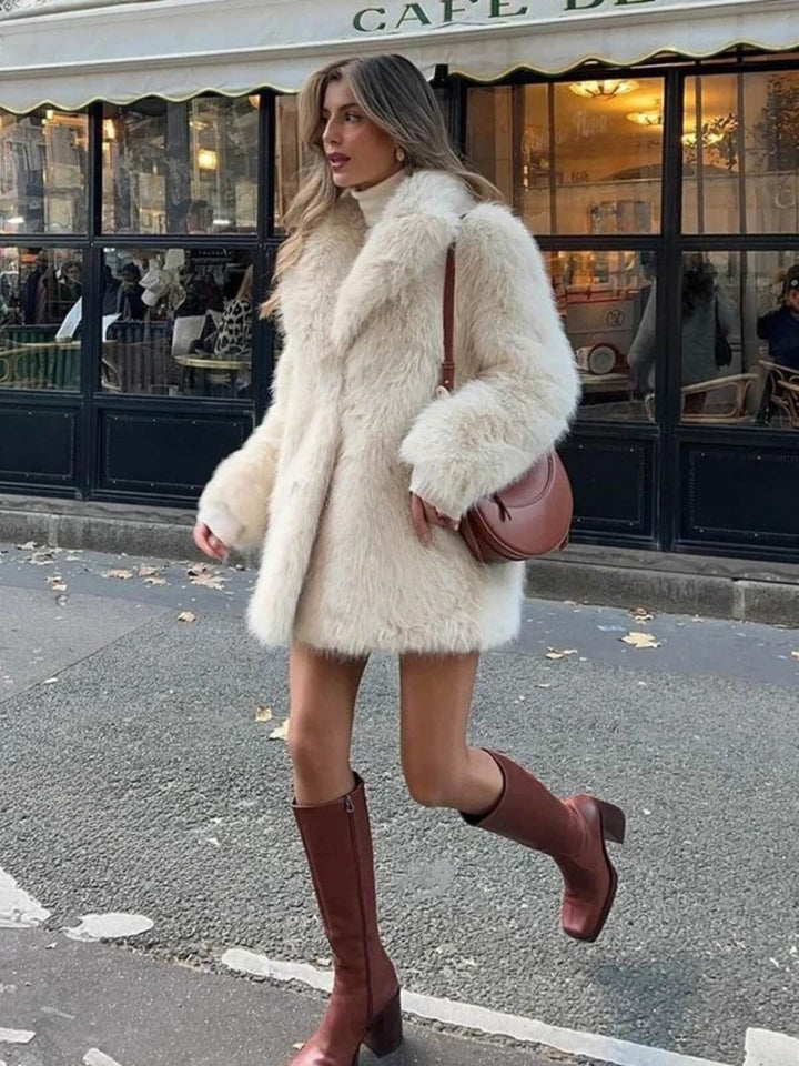 Luxury Fluffy Lapel Overcoat