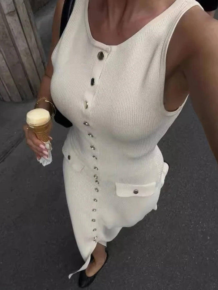 Elegant Sleeveless Ribbed Long Knit Dress