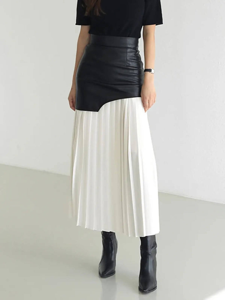 Asymmetric Patchwork High Waist Midi Skirt