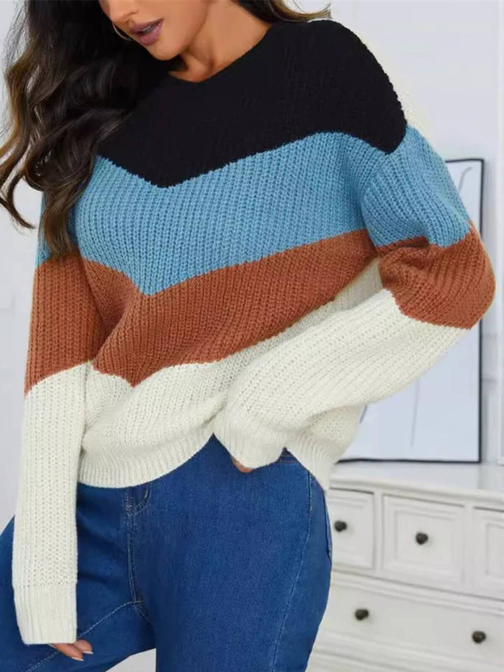 Patchwork Crew Neck Long Sleeve Knitwear