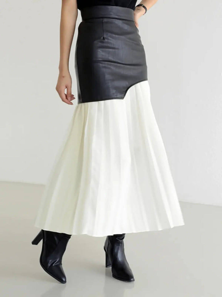 Asymmetric Patchwork High Waist Midi Skirt