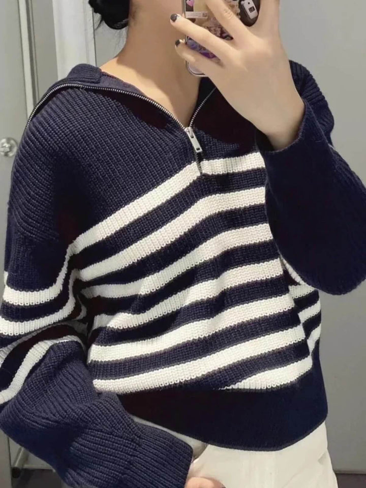 Women's Turtleneck Loose Lapel Striped Knitwear