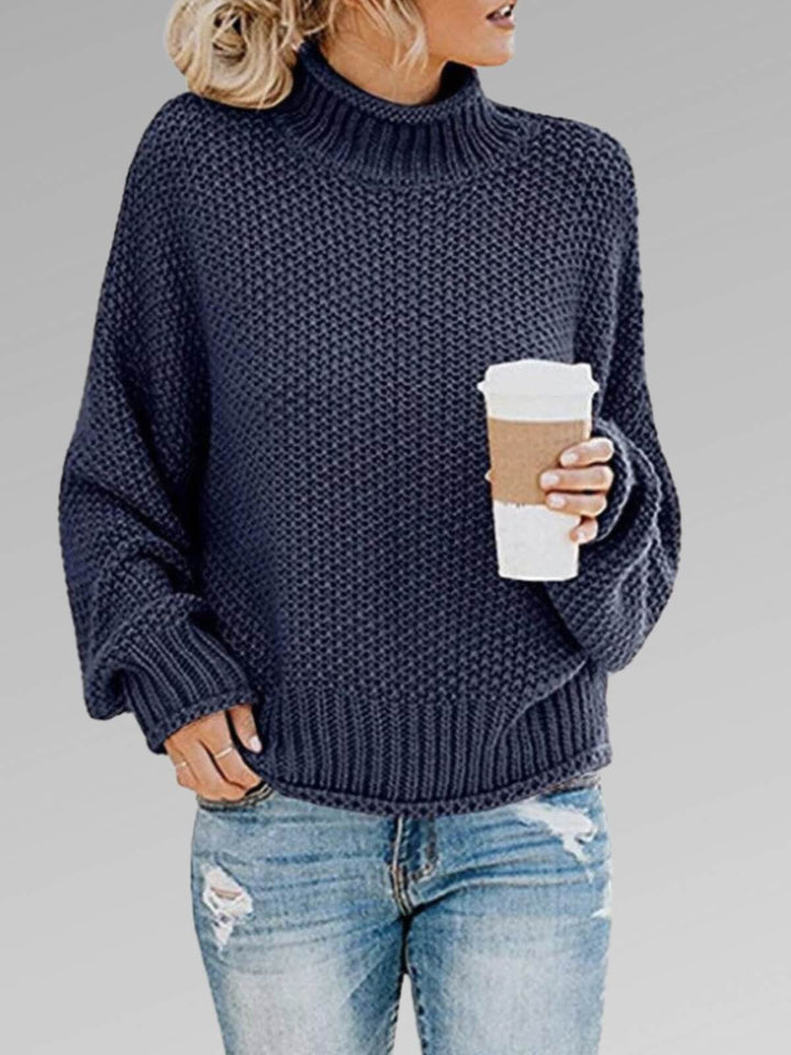 Women's Winter High Neck Crochet Sweater