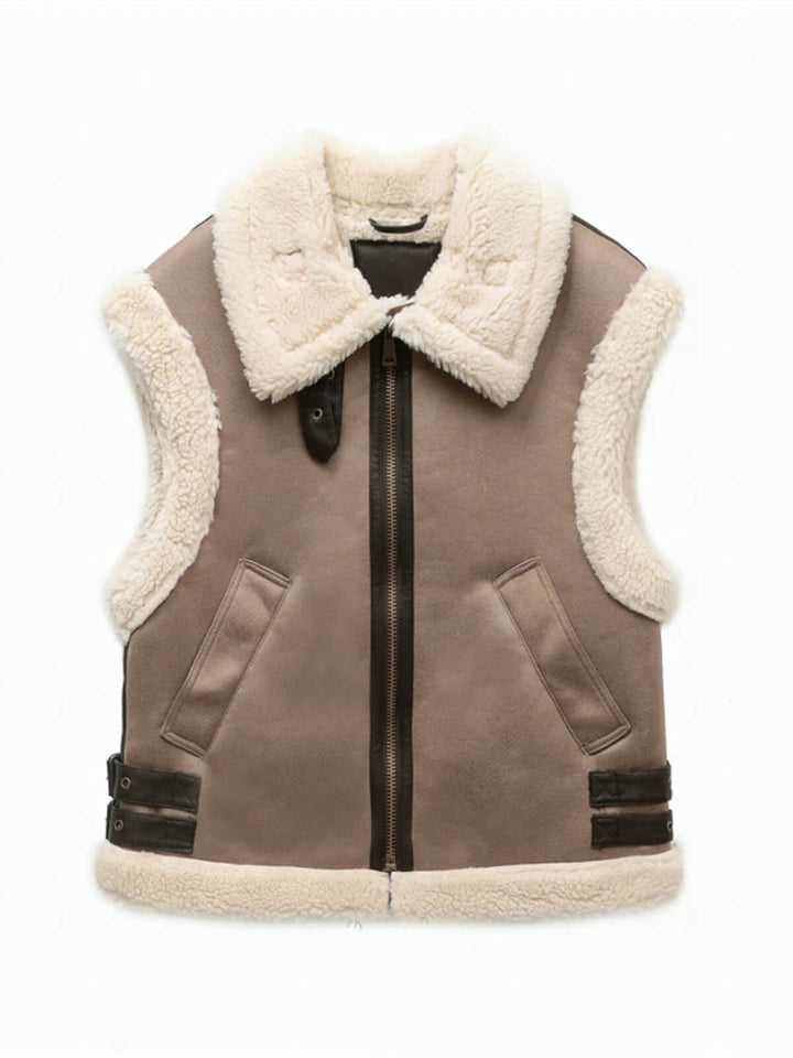 Women's Warm Sleeveless Fleece Stitching Coat Vest