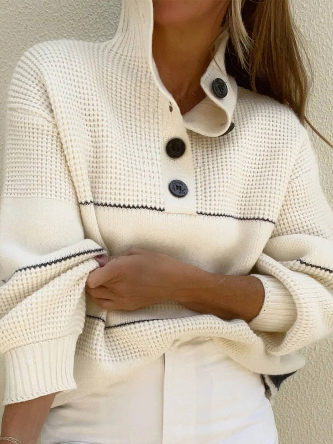 Casual Button Turtleneck Long Sleeve Sweater