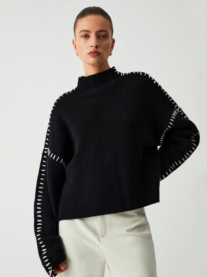 Turtleneck Sweater with Pique Details