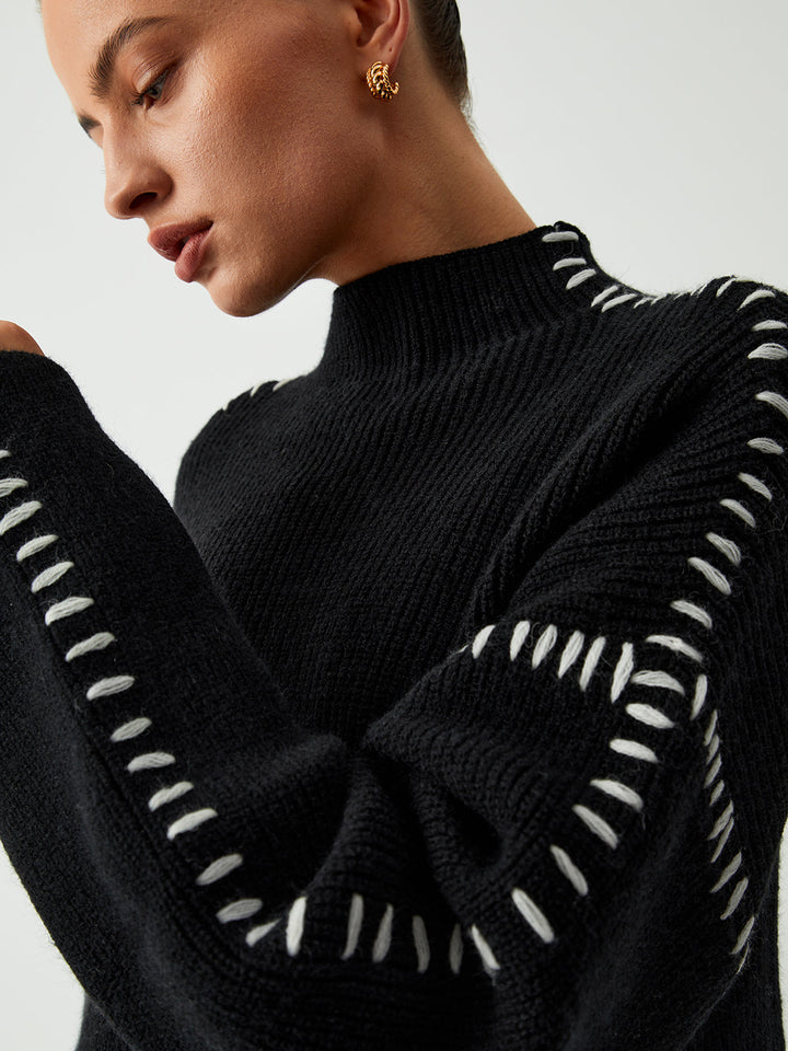 Turtleneck Sweater with Pique Details