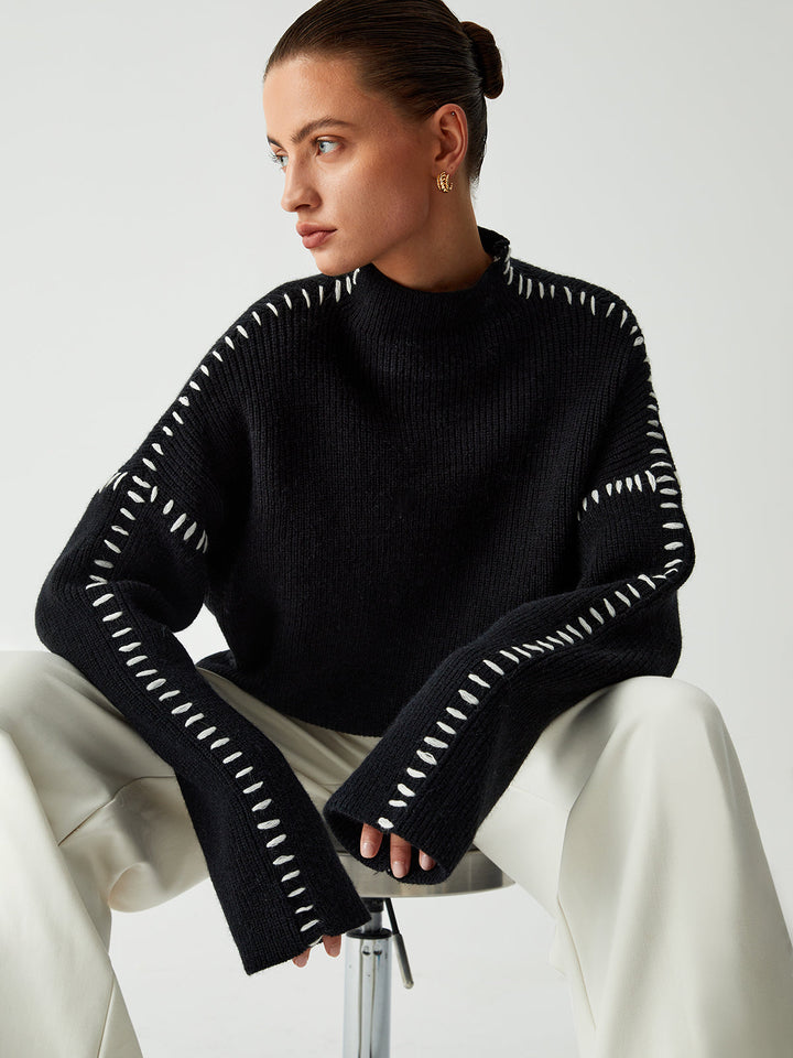 Turtleneck Sweater with Pique Details