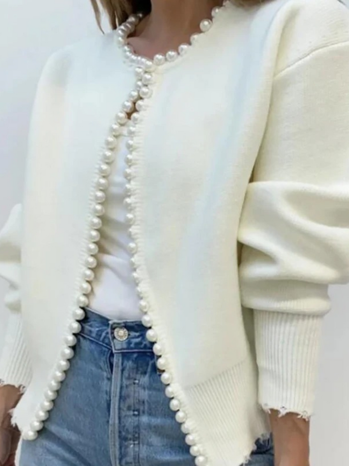 Casual Long Sleeve Cardigan With Pearls