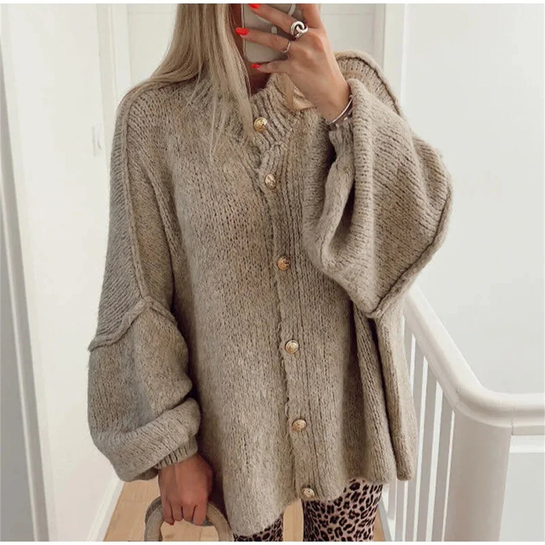 Casual O-Neck Metal Button Cardigan