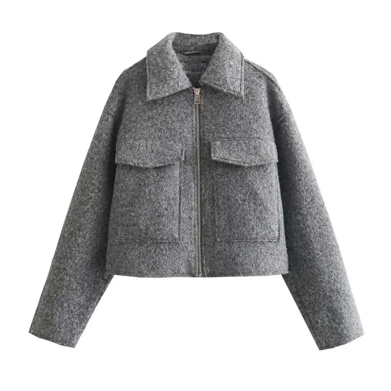 Women's Cropped Short Tweed Zip-Up Coat