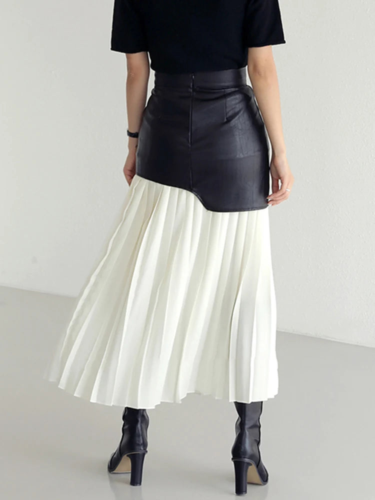 Asymmetric Patchwork High Waist Midi Skirt