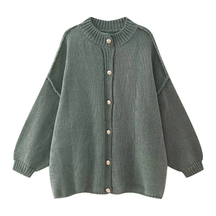 Casual O-Neck Metal Button Cardigan