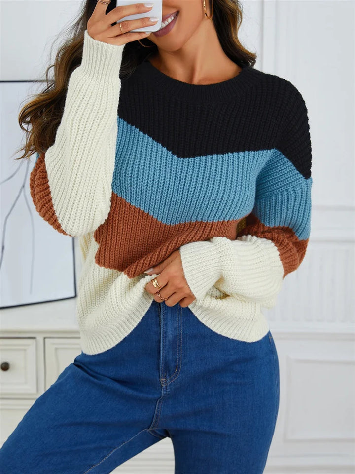 Patchwork Crew Neck Long Sleeve Knitwear