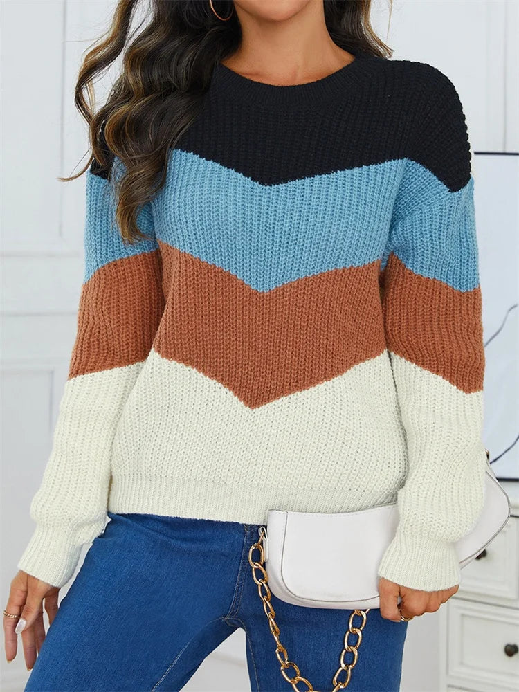 Patchwork Crew Neck Long Sleeve Knitwear