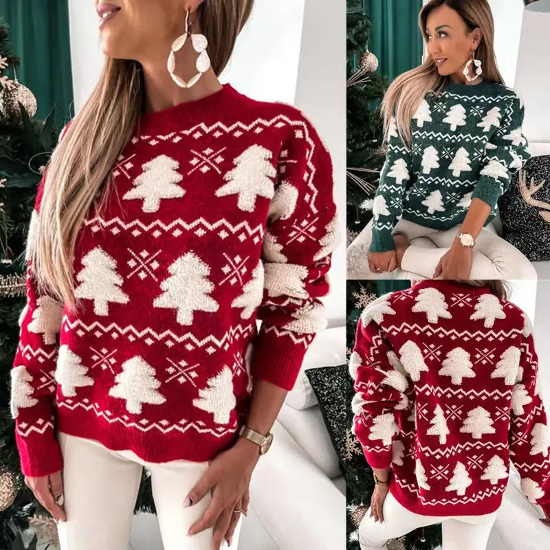 Women's Embroidered Christmas Half-Turtleneck Sweater