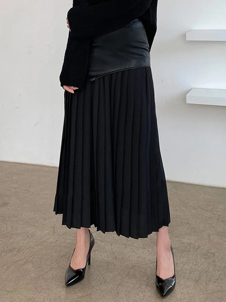 Asymmetric Patchwork High Waist Midi Skirt