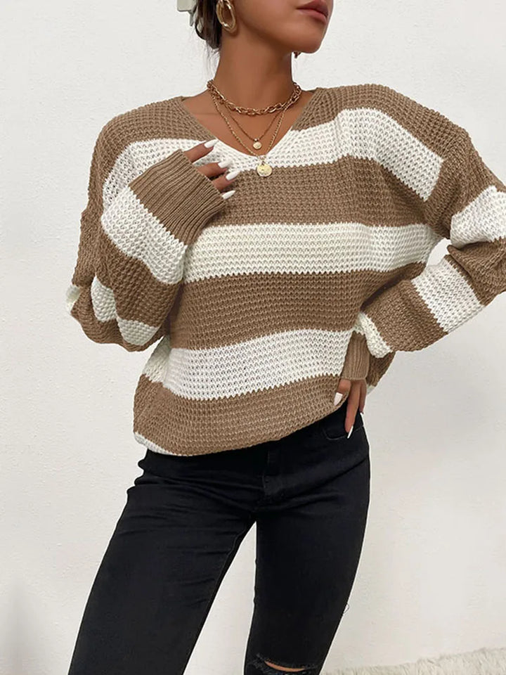 Long Sleeve V-Neck Loose Striped Sweater