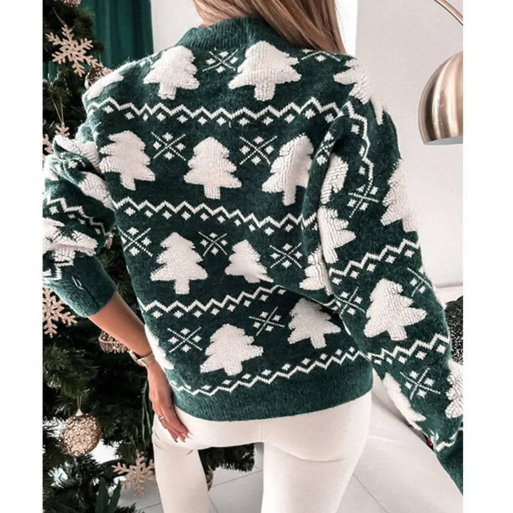 Women's Embroidered Christmas Half-Turtleneck Sweater