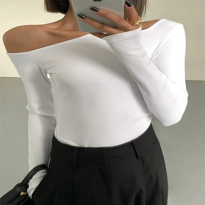 Slim Fit Off-shoulder Long Sleeve Crop Top