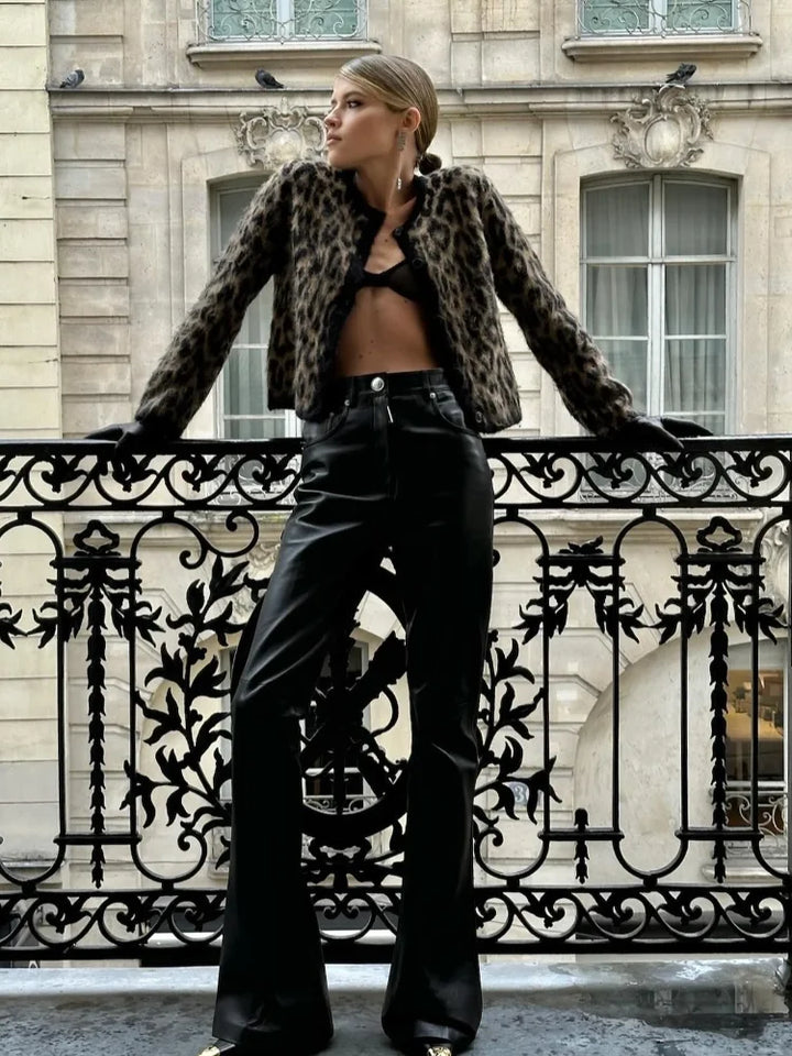 Fashion Round Neck Long Sleeve Leopard Printed Cardigan