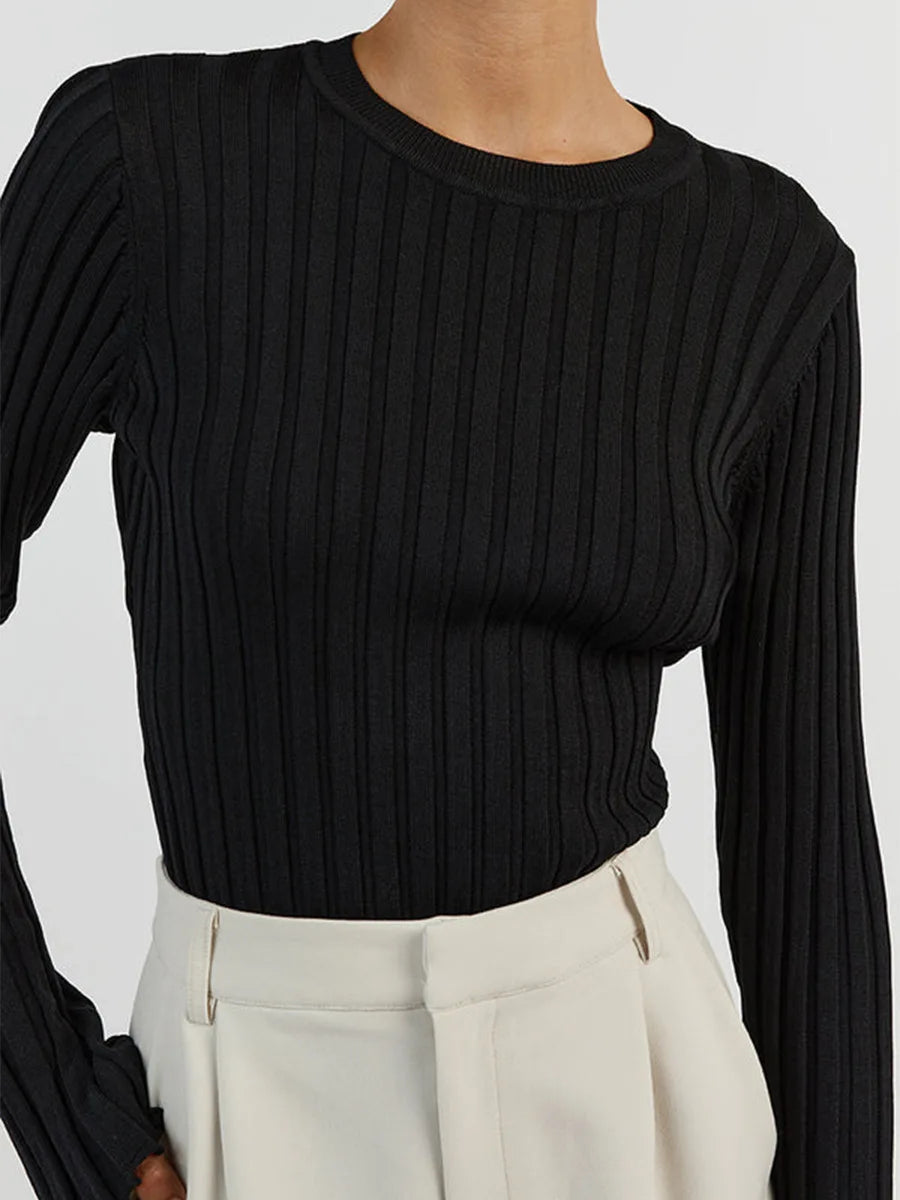 Elegant Crew Neck Long Sleeve Knitted Sweater